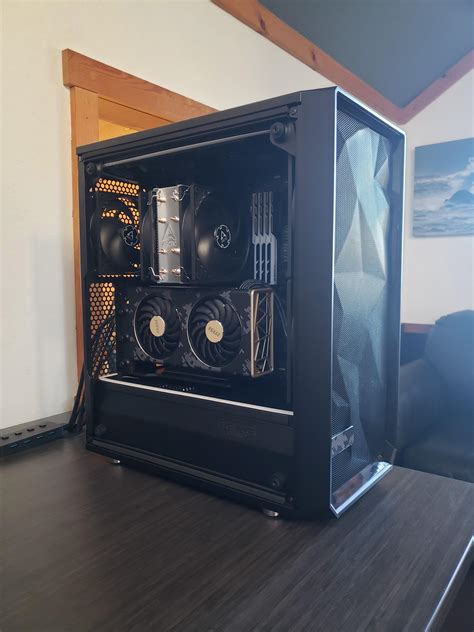 The following cooling configuration is possible on the front: Up to 3x 120mm Fans Up to 3x 140mm Fans Up to 360/280 Radiator Front panel removed This is not all, as we can also completely remove the front panel. . Fractal design vertical gpu mount
